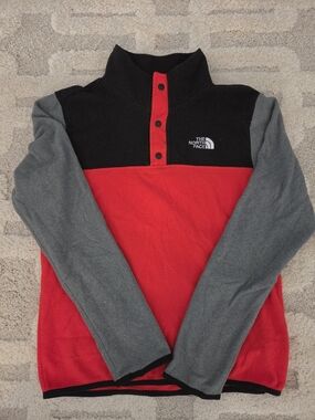 The North Face Boy's Orange Black & Gray Button Fleece Pullover. Boys Size Large